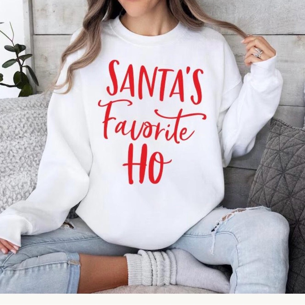 Gildan White Santa’s Favorite Ho Crewneck